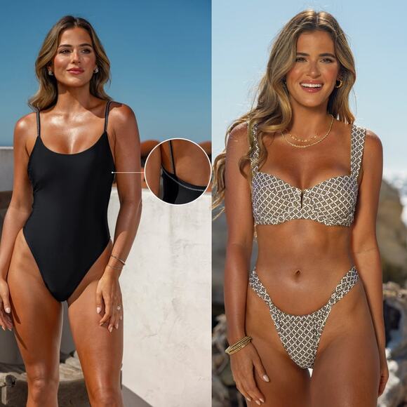 NWT Cupshe x JoJo Jackie Scoop Back One-Piece & Jagger Underwire Bikini Bundle S - Picture 1 of 11